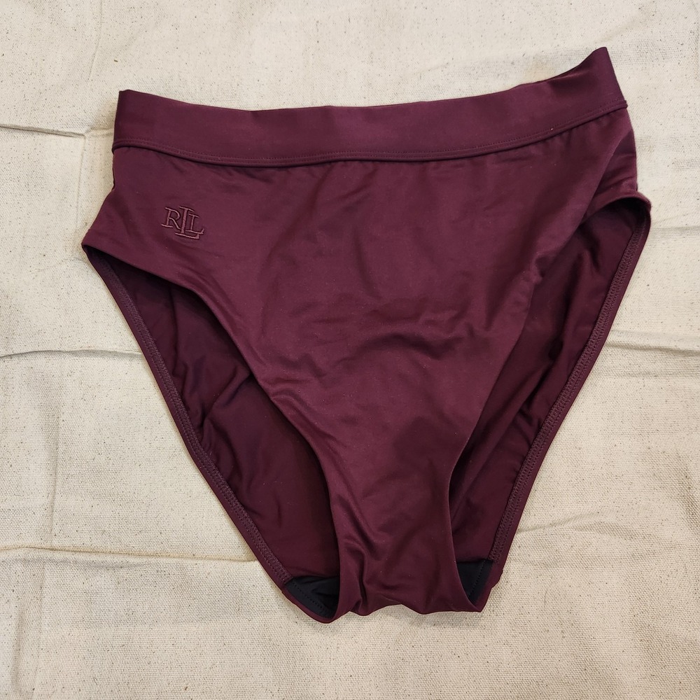 New Lauren Ralph Lauren High Waist Bikini Bottom Plum Maroon Size 6 Swimwear